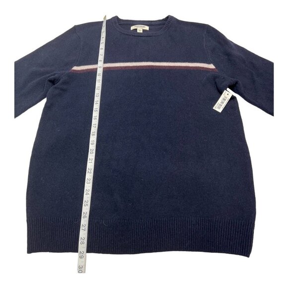Goodthreads Mens M Lambswool Crewneck Sweater Navy Double Chest Stripe‎ - Picture 3 of 6